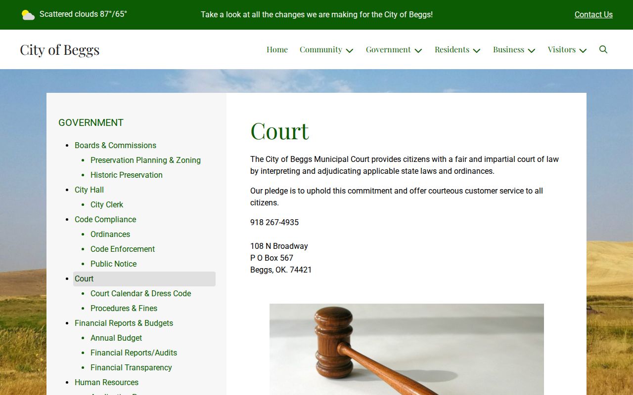 Beggs warrant records municipal court at 108 North Broadway