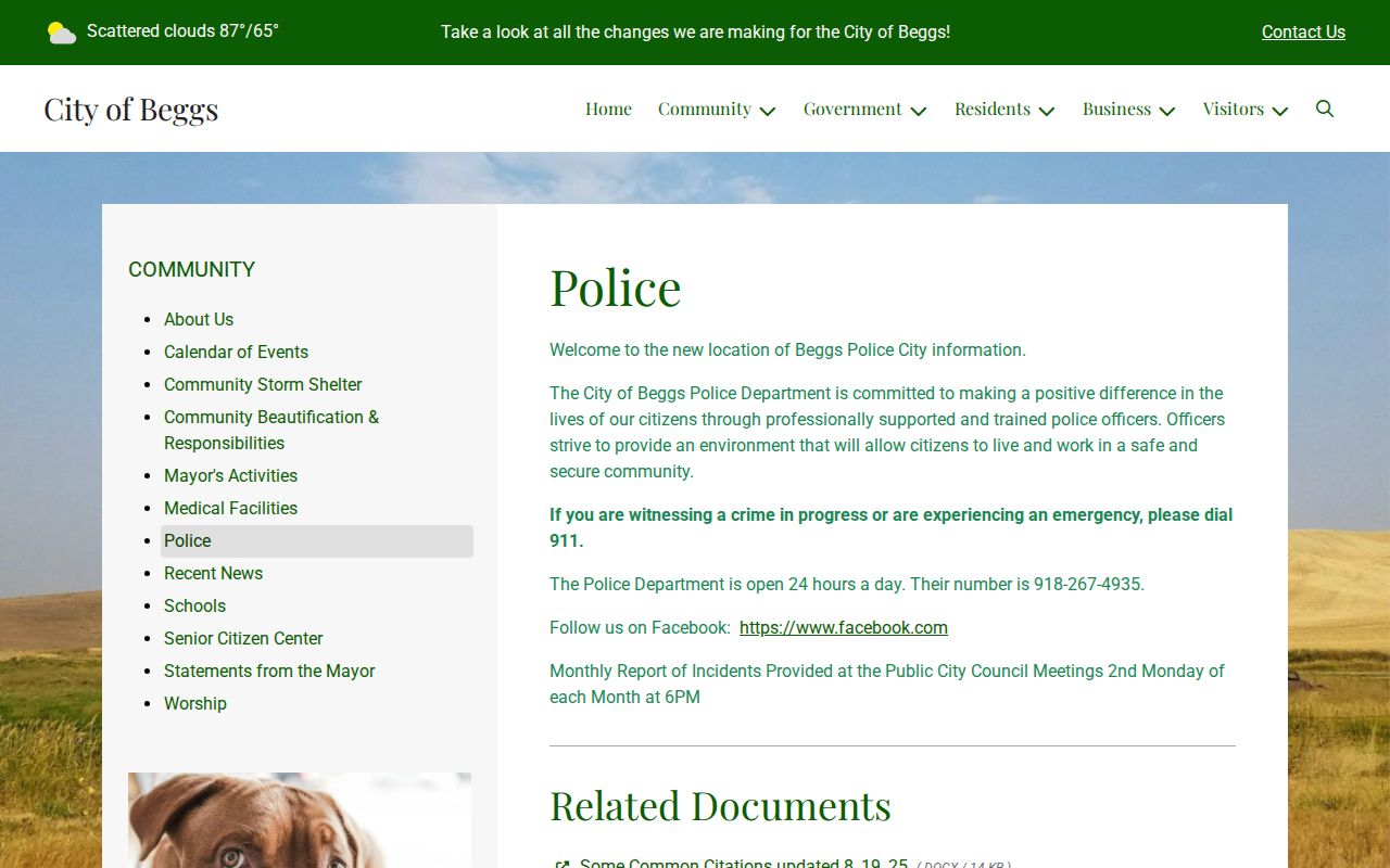 Beggs warrant records police department contact reference