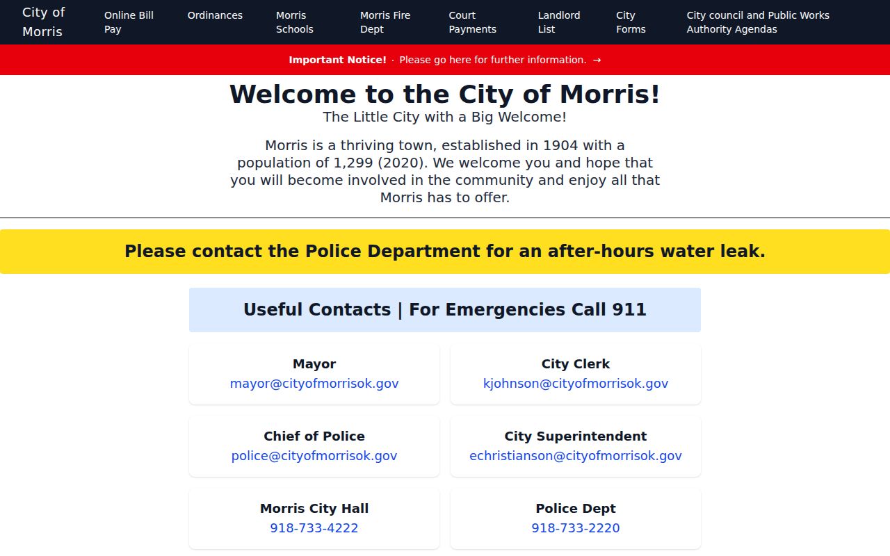 Morris warrant records official city contact page