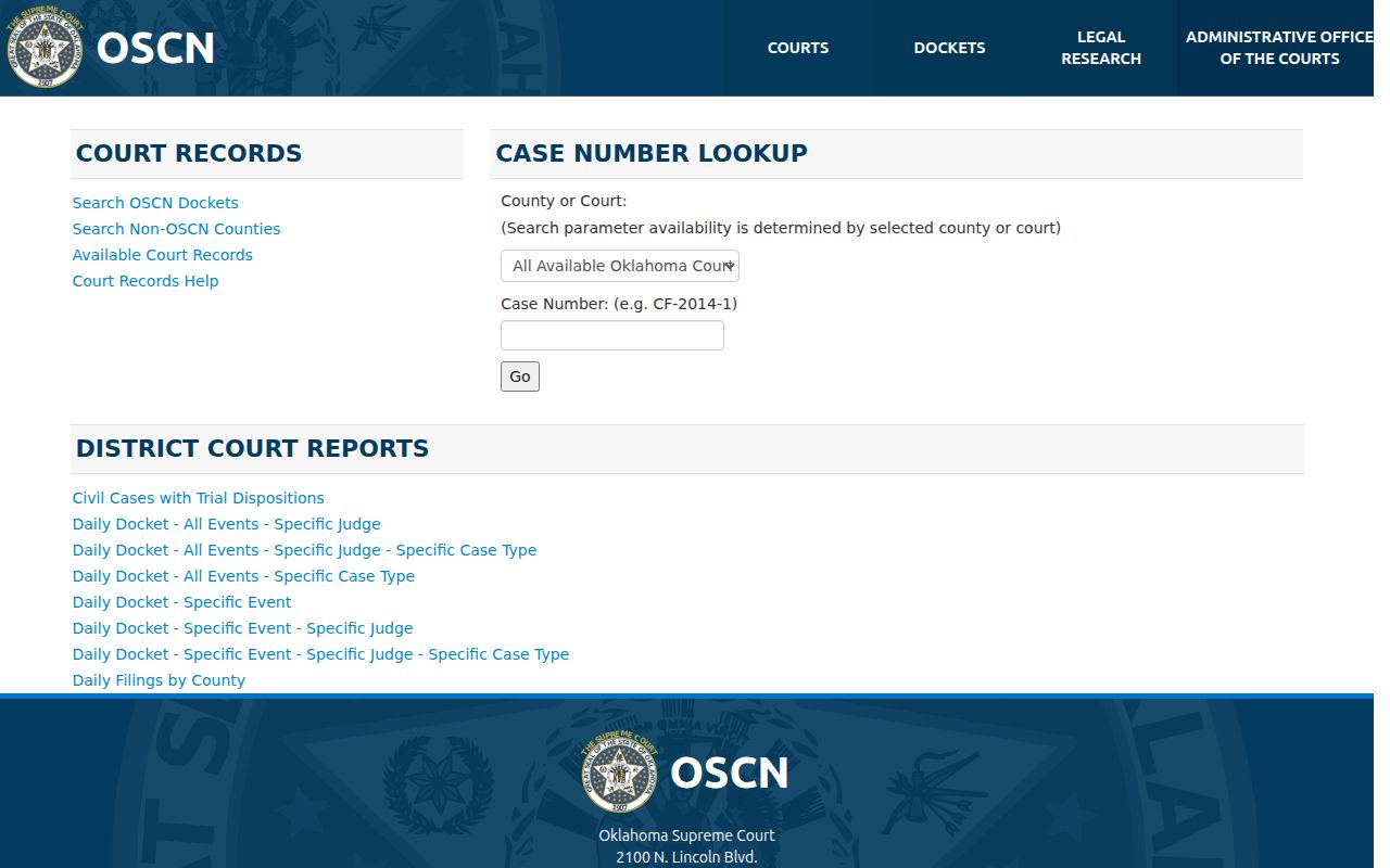 Okmulgee County warrant records OSCN court search interface